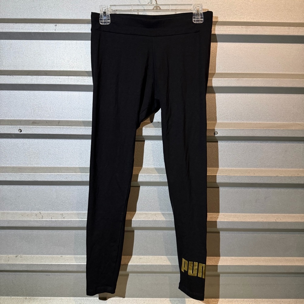 PUMA Black and Gold Leggings Sz Medium M